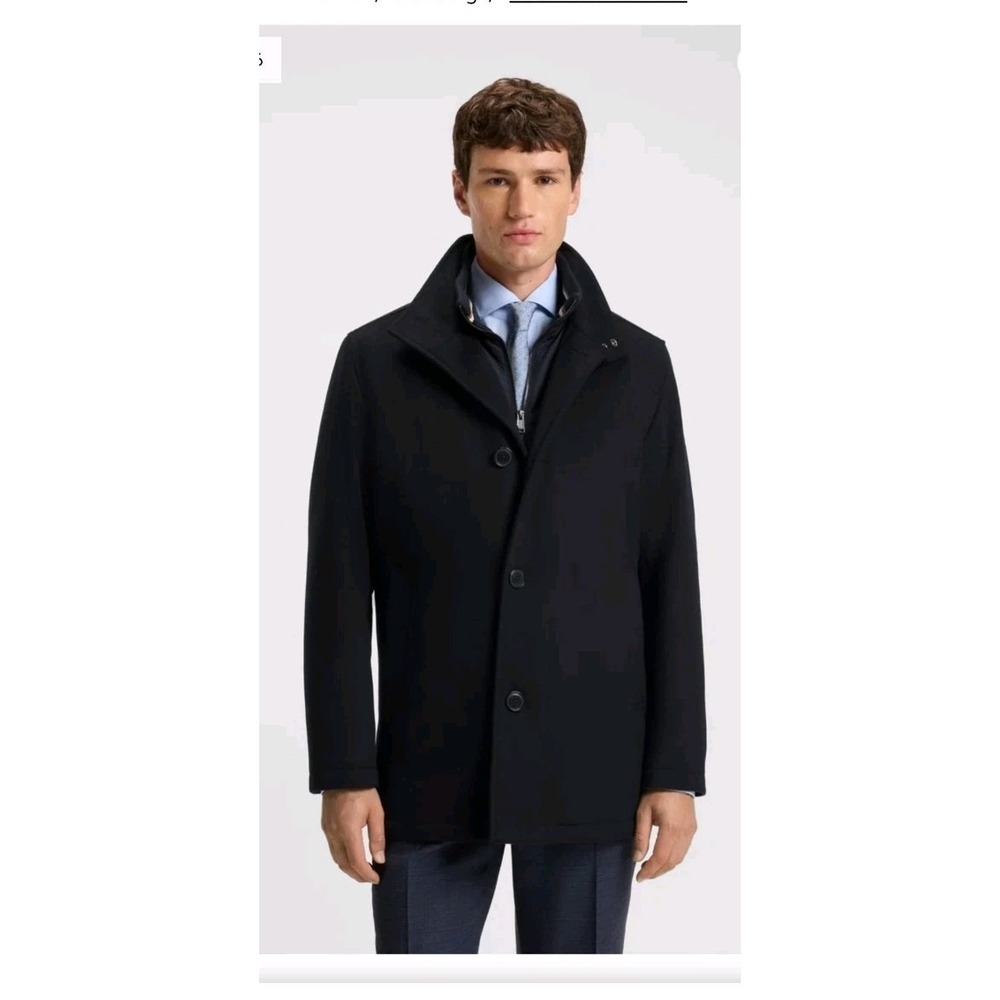 Hugo Boss Relaxed Fit Coat Wool Cashmere Italian Zip Button High Neck Sz 42 R XL